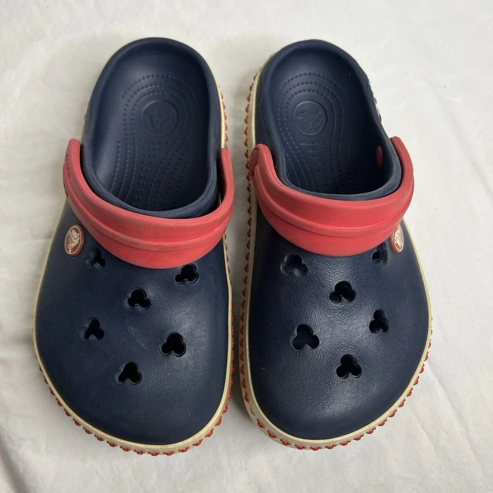 Crocs Kids J2 Blue Red Mickey Mouse Clogs Slip On Disney Shoes Youth Size 2